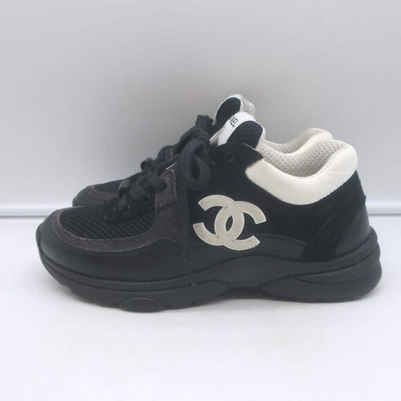 Chanel 10B CC Low Top Sneakers Black Mesh & Leather Size 36 - Picture 7 of 15